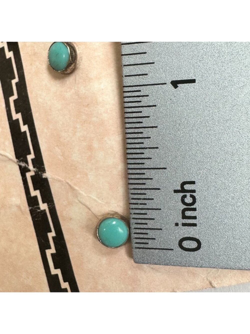 Vintage Turquoise Sterling Silver Stud Earrings With Southwestern Design - Picture 3 of 4